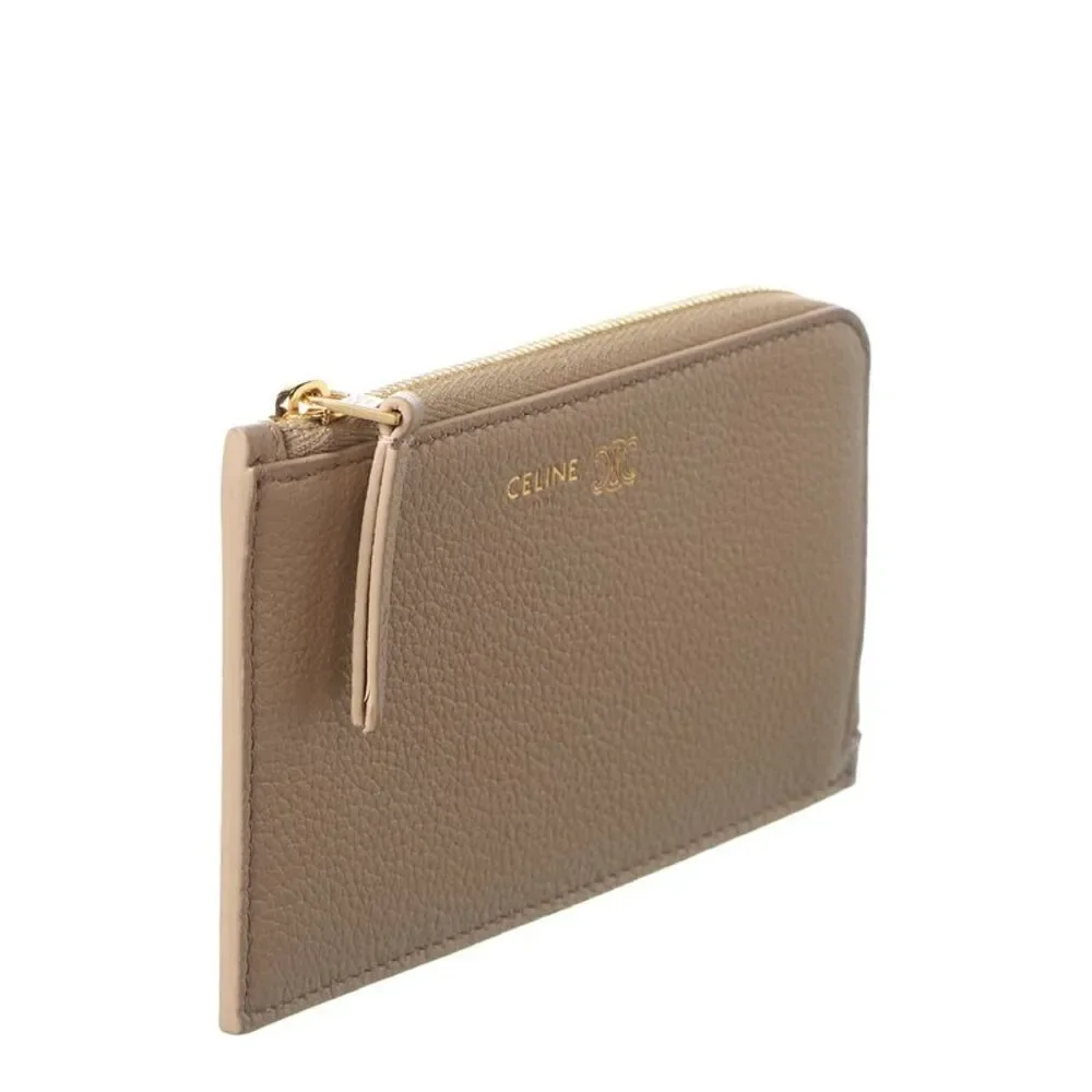 Celine Long Leather Zip Card Holder, Beige